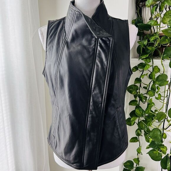 Vintage Liz Claiborne Espresso Brown Genuine Lambskin Leather Soft Biker Vest -M - Picture 1 of 9
